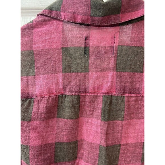 American Eagle Shirt Womens XS Pink Check Cabincore Button Long Sleeved - Picture 5 of 8